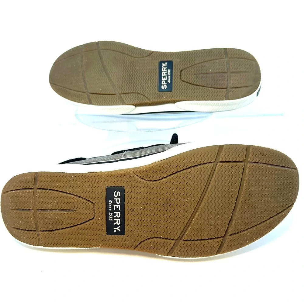 Sperry Top-Sider Mens Grey Black Canvas Leather Boat Shoes‎ STS22946 Size 9